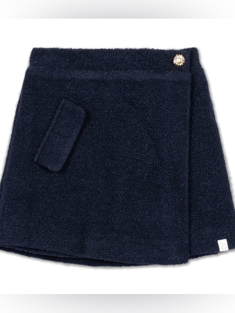 Lrdm Petit Navy Boucl Wrap Skirt With Decorative Button. Size 5-6